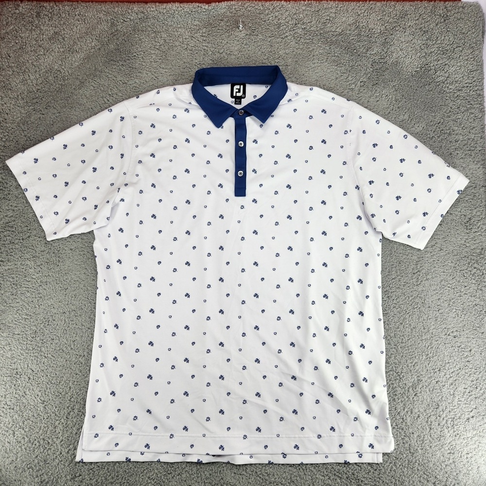 Footjoy Scattered Floral Stretch Pique Golf Polo Shirt Mens 2XL White